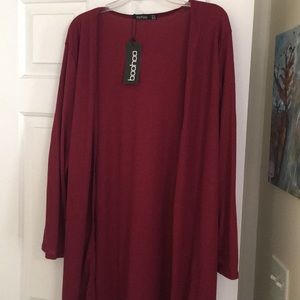 Thigh length lightweight burgundy cardigan